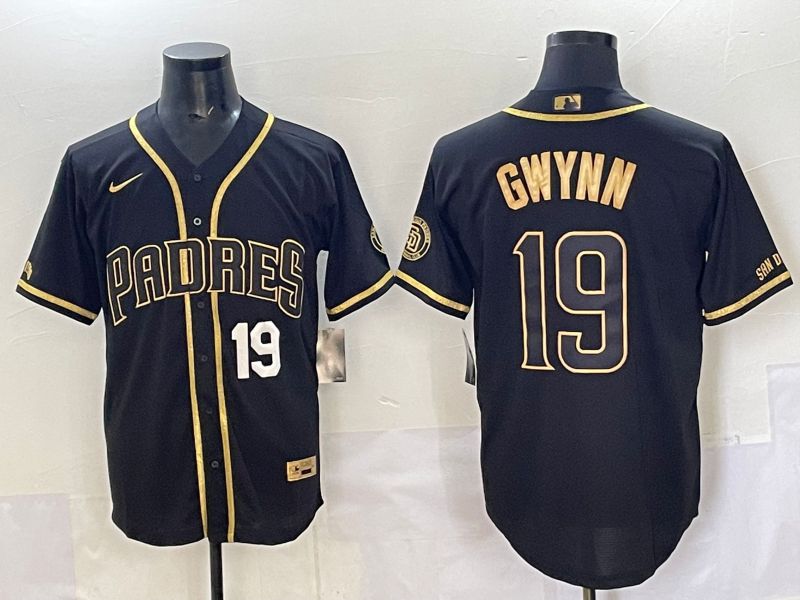 Men 2025 San Diego Padres #19 Gwynn Black Gold Throwback Nike MLB Jersey style 04
